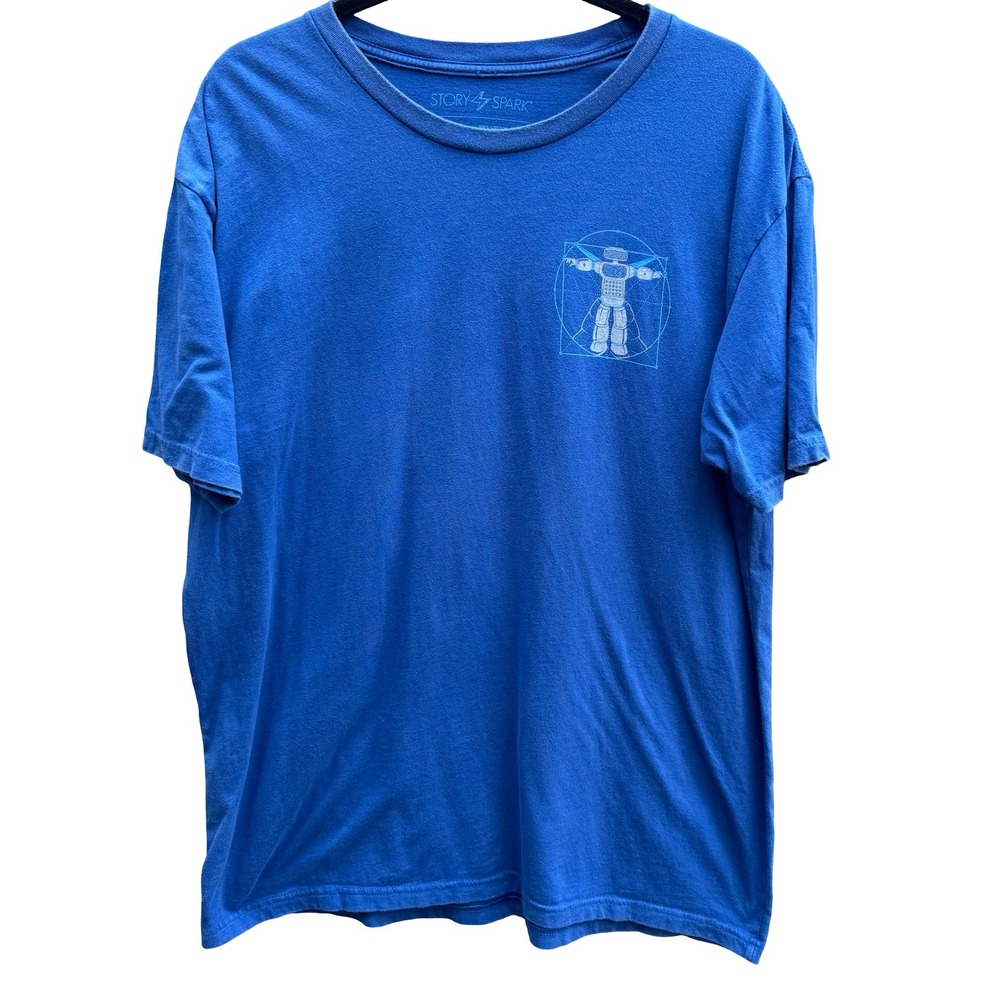 Story Spark Blue Vitruvian Robot STEM Robotics Techwear Graphic T-Shirt Mens L